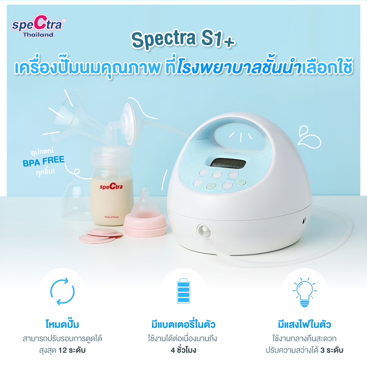 Spectra S1+ เครื่องปั๊มนมเกรดโรงพยาบาล ยอดขายอันดับ 1 มั่นใจของแท้ - Image 2