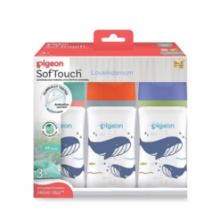 Pigeon พีเจ้น ขวดนมคอกว้างสีใส PP ลาย ปลาวาฬ 8ออนซ์ แพ็ค 3ขวด