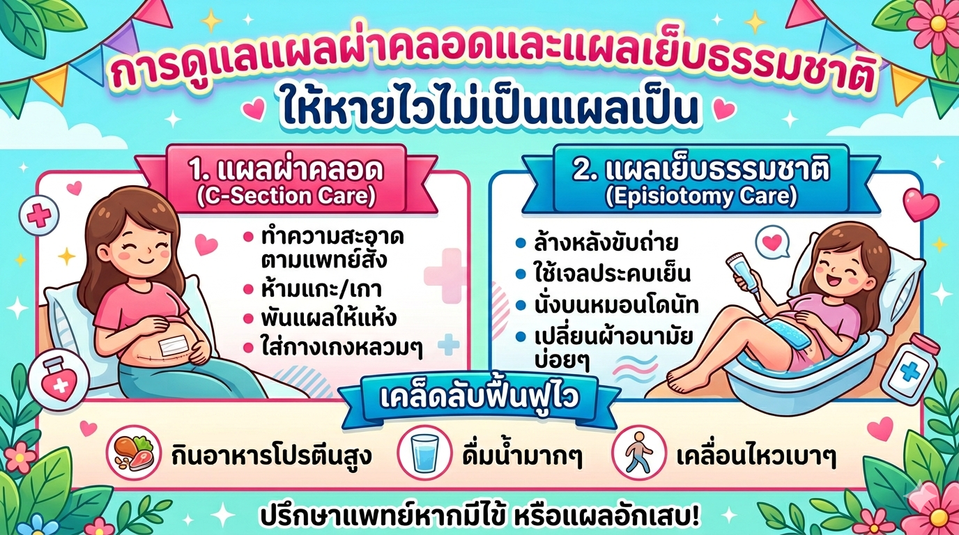 การดูแลแผลผ่าคลอดและแผลเย็บธรรมชาติ