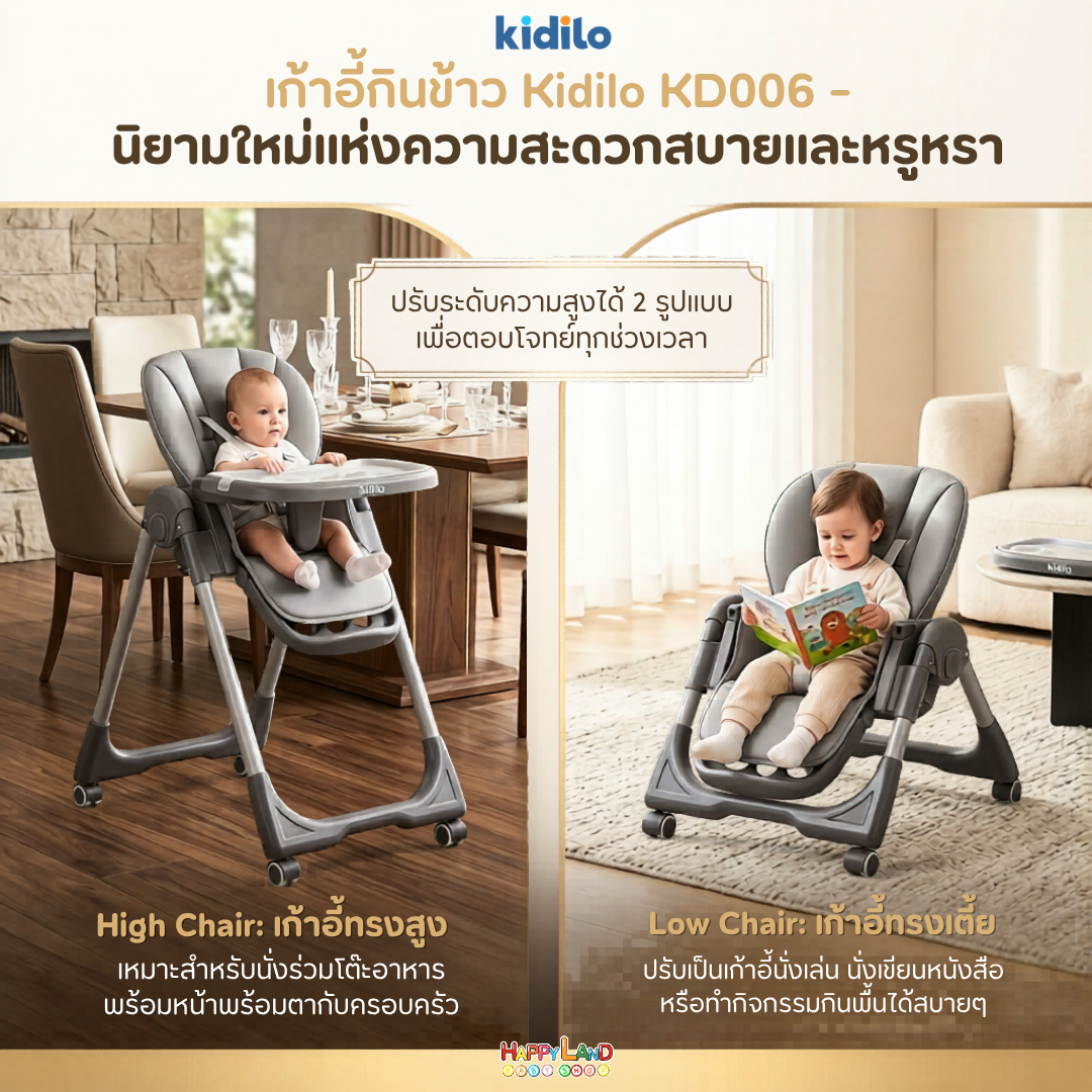 KD006 เก้าอี้ทานข้าวเด็ก Kidilo | ตัวเดียวจบ ครบทุกช่วงวัย 🌟 - Image 2