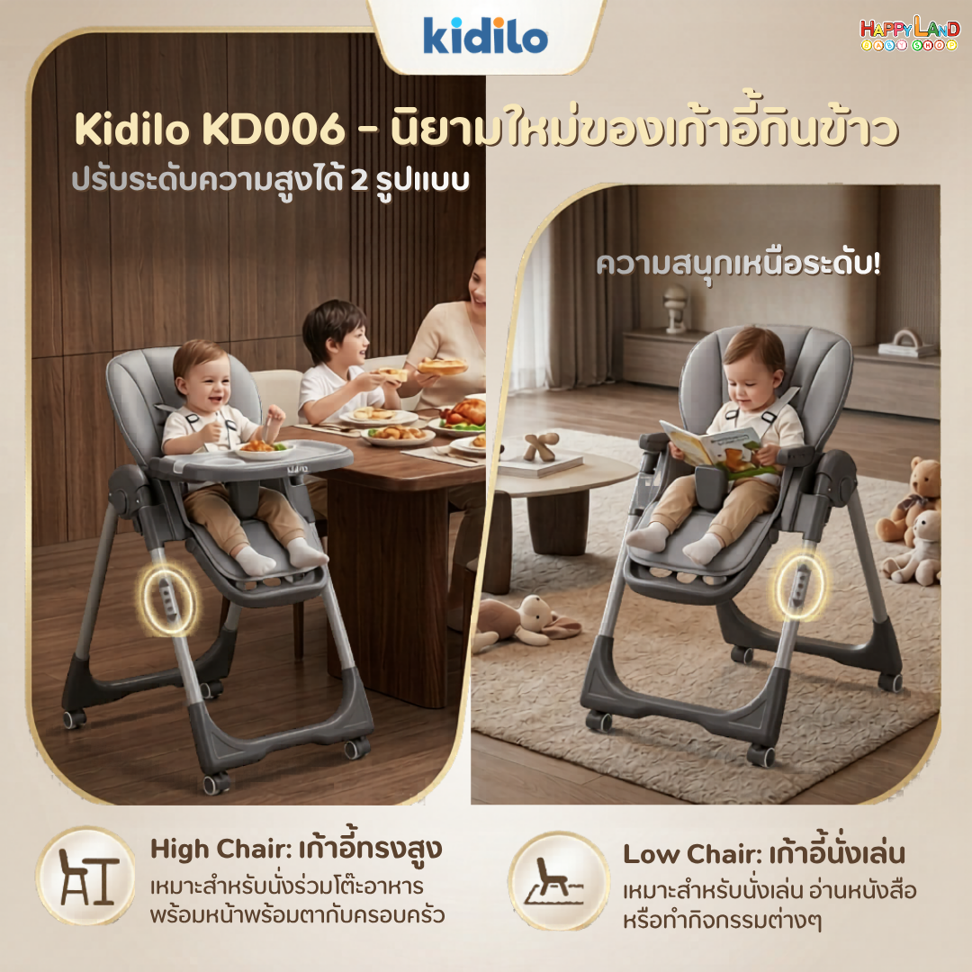 KD006 เก้าอี้ทานข้าวเด็ก Kidilo | ตัวเดียวจบ ครบทุกช่วงวัย 🌟 - Image 7